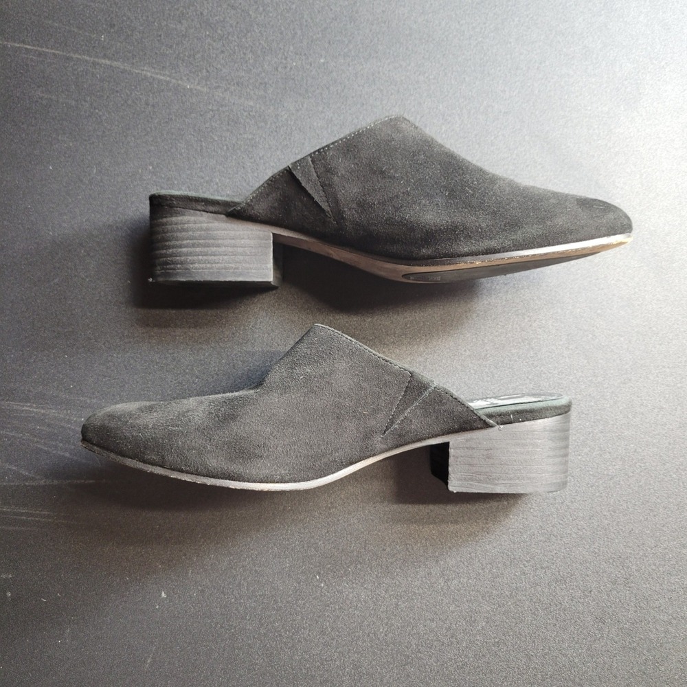 Eileen Fisher Mules Womens 8 Black Suede Pointed Toe Block Heel Slip On Shoes